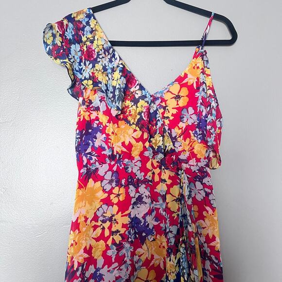 ✨Lulus Floral Cold Shoulder Maxi Dress Women’s Small Multicolor Ruffle Hem Boho - Picture 5 of 10